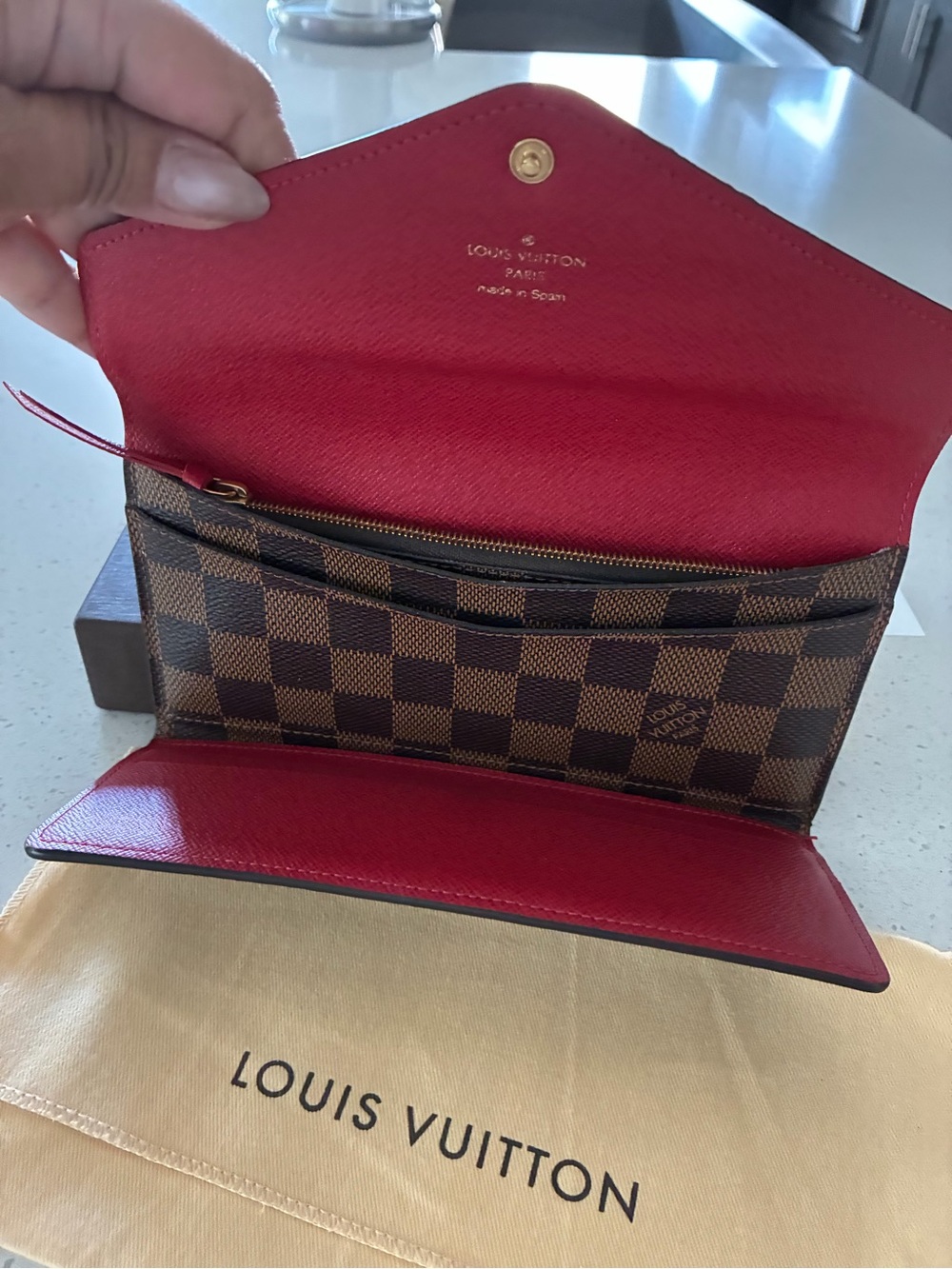 Louis Vuitton Damier Ebene Envelope Wallet with Red Snap - Picture 7 of 13